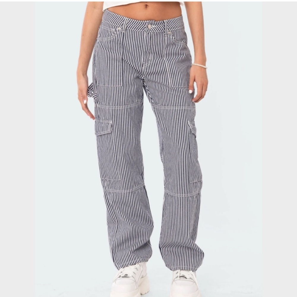 Edikted Black and White Striped Pants